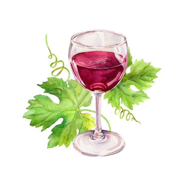 Verre à vin avec des feuilles de vigne