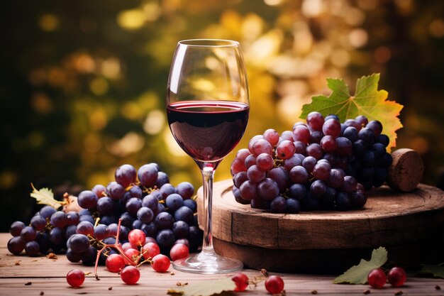 Un verre de vin sur le fond d'une vigne photo de haute qualité