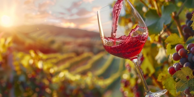 verre de vin sur le fond de vignes IA générative