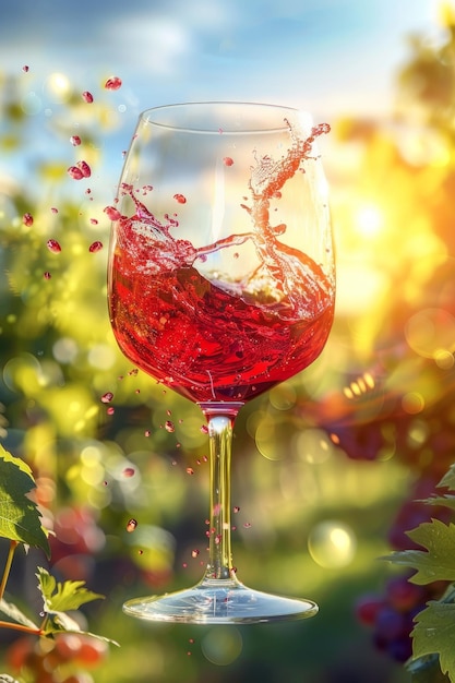 verre de vin sur le fond de vignes IA générative