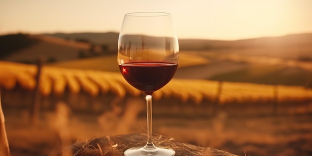 Verre de vin généré par l'IA généré par l'IA avant le vignoble sur le terrain Boisson alcoolisée