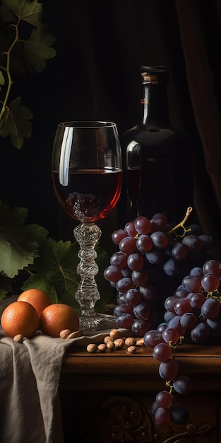 Un verre de vin et une grappe de raisin