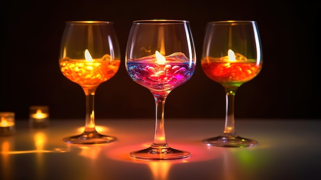 Verre à vin romantique avec bougies Generative Ai