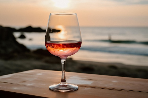 Un verre de vin rose sur la plage a été généré.