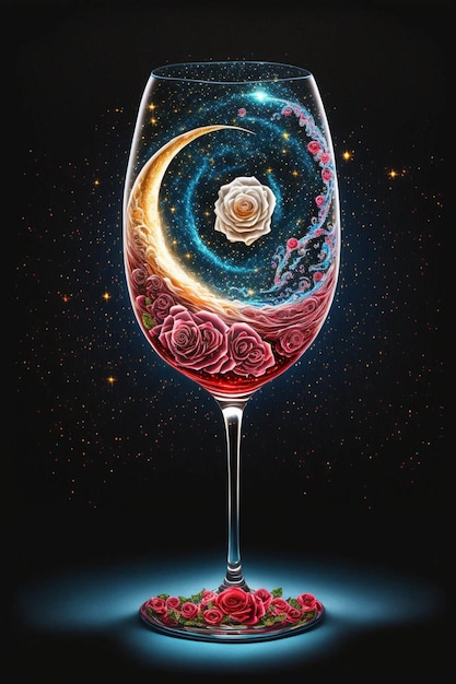 Verre de vin avec des roses dedans générative ai