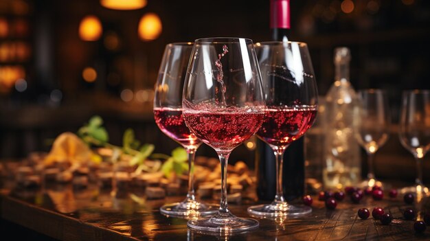 un verre de vin rouge sur un bar