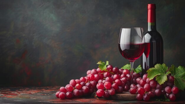 Un verre de vin rouge à côté d'une bouteille de vin