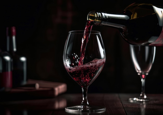 Un verre de vin rouge est versé dans un verre à vin.