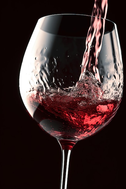 Un verre de vin rouge est versé sur un fond noir.