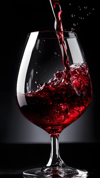 un verre de vin rouge avec un fond noir