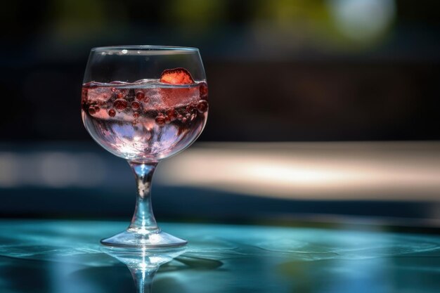 Photo un verre de vin rouge avec une fraise dessus.