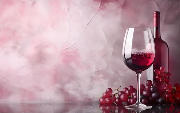 Un verre de vin rouge avec des raisins sur la table