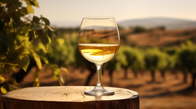 Un verre de vin sur une table en bois.