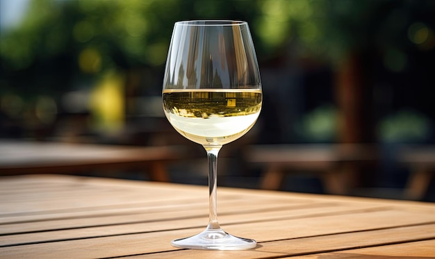 Un verre de vin sur une table en bois.