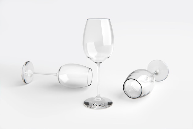 Verre à vin vide sur fond blanc rendu 3d