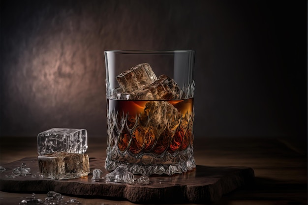 Verre de whisky écossais et glace IA générative