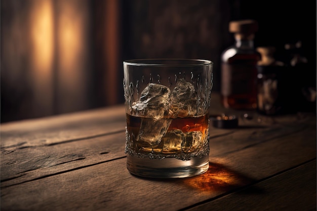 Verre de whisky écossais et glace IA générative