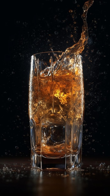 Un verre de whisky est versé dans un verre à bulles.