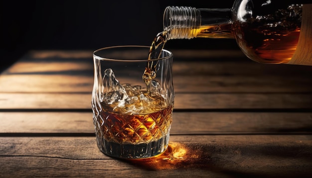 Un verre de whisky est versé dans un verre.