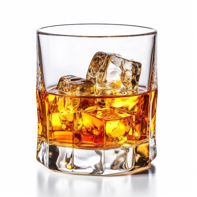 Photo un verre de whisky sur un fond blanc ia générative