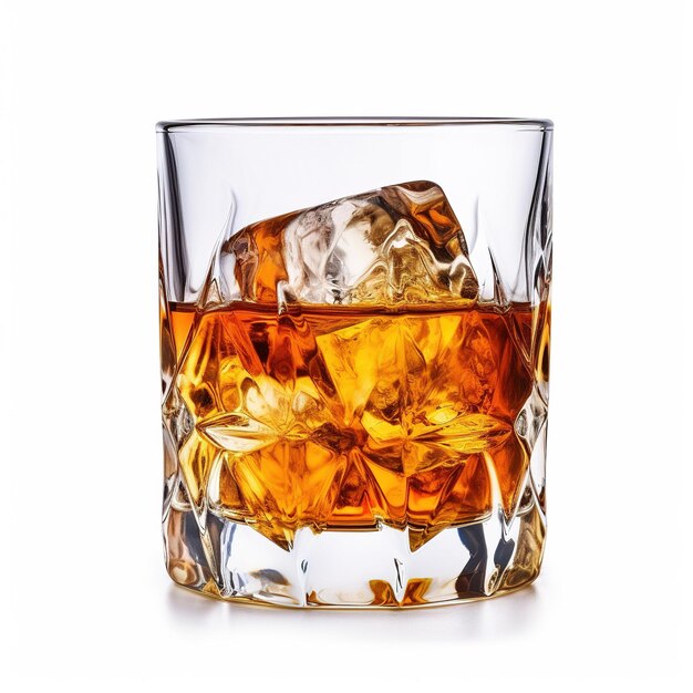 Photo un verre de whisky sur un fond blanc ia générative