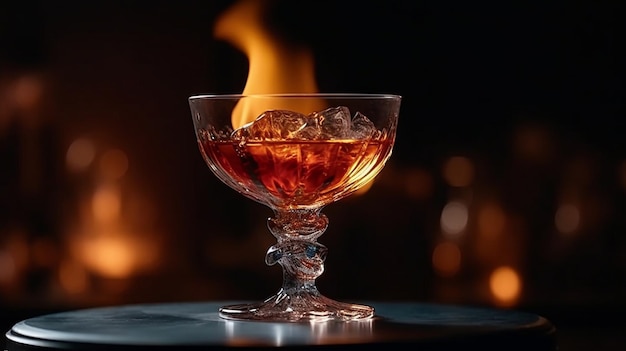 Un verre de whisky avec de la glace sur une table