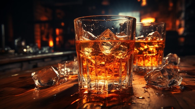 Verre de whisky avec de la glace sur tablegenerative ai