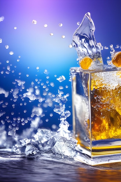 Un verre de whisky avec de la glace et une touche de glace