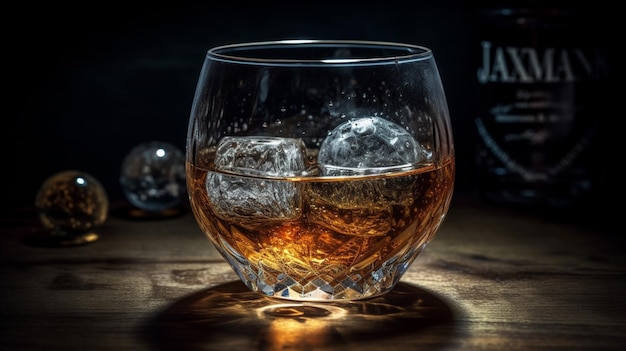 Un verre de whisky avec des glaçons au fond