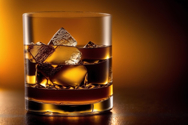 Un verre de whisky avec des glaçons à côté