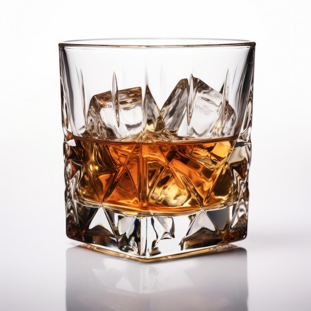 Un verre de whisky avec des glaçons dedans.