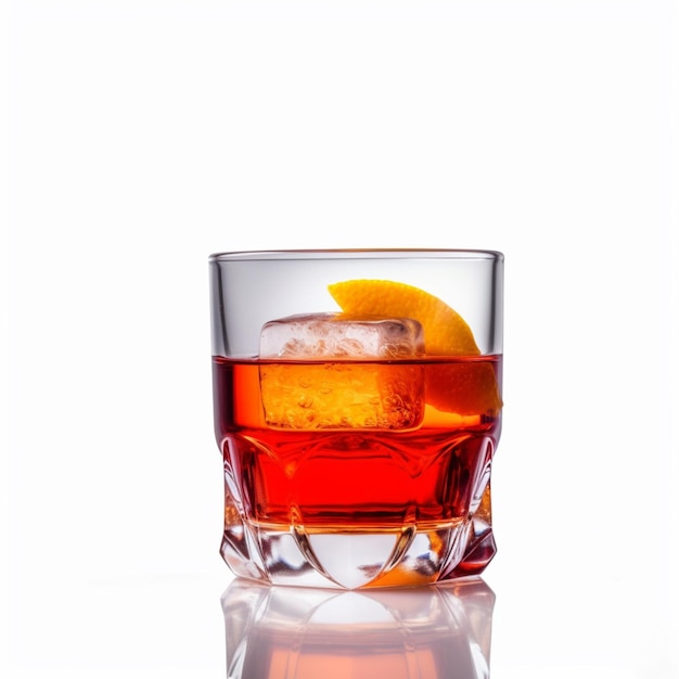 Un verre de whisky avec des glaçons et un verre de whisky.