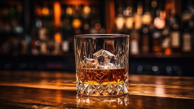 Un verre de whisky sur la table du bar derrière le bar