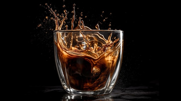 Un verre de whisky avec une touche de liquide dans l'IA générative