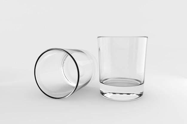 Verre de whisky vide et propre isolé sur fond blanc rendu 3d