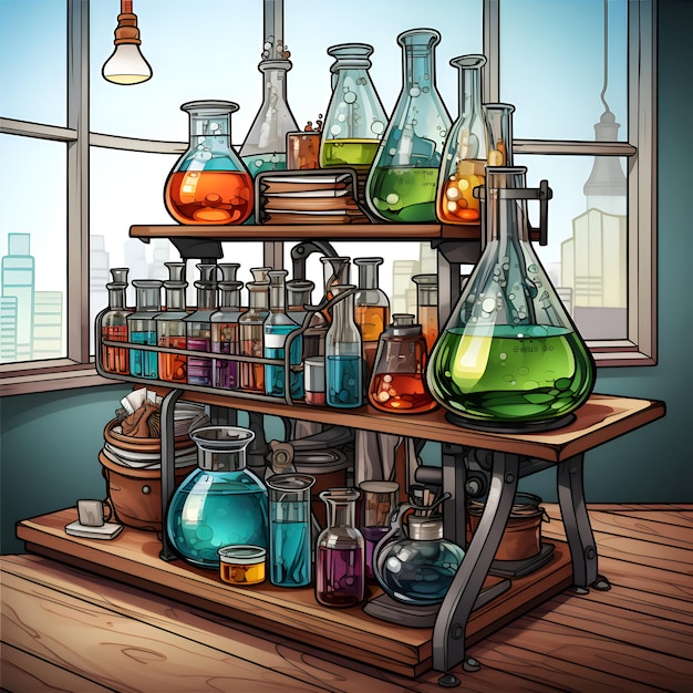 Verrerie de laboratoire sur une étagère dans la pièce Illustration vectorielle