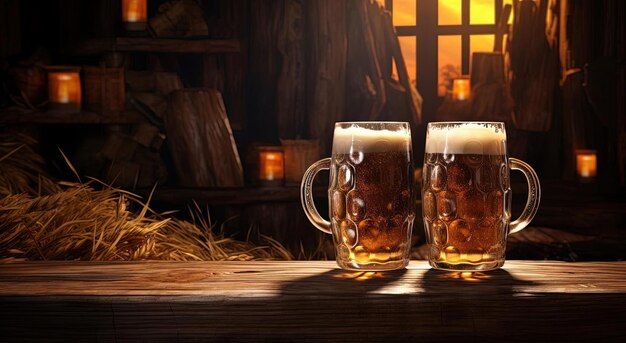 verres à bière sur un fond en bois