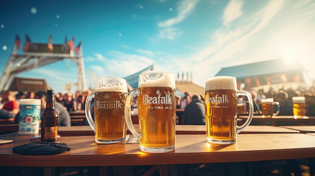 Des verres à bière avec le nom de la mer sur le devant.