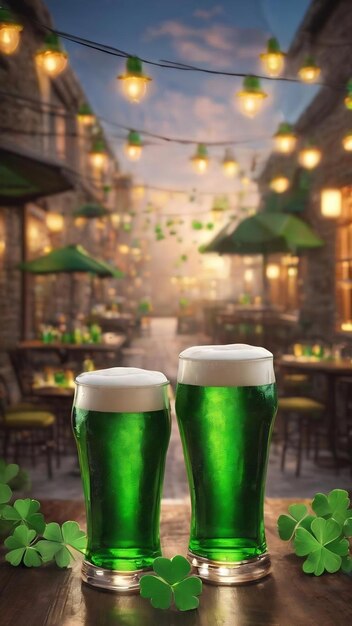 Des verres de bière verte pour la fête de la Saint-Patrick