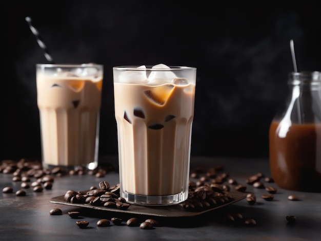 Verres de café glacé savoureux avec du lait sur la table libre