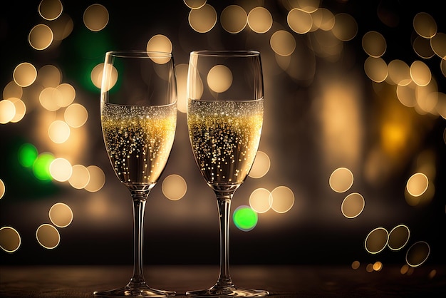 des verres de champagne brillants dans l'effet bokeh