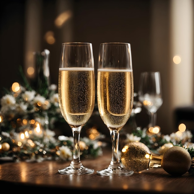 Verres à champagne dans une ambiance lumineuse