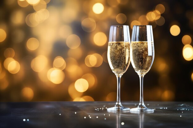 Photo des verres de champagne à la fête du nouvel an, un toast de célébration, des cartes de noël.