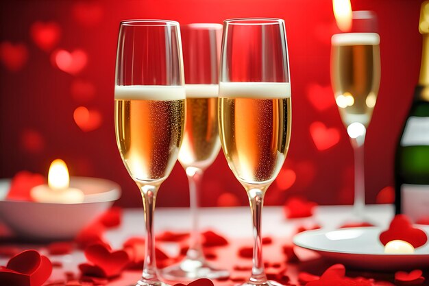 Des verres de champagne à une fête de la Saint-Valentin