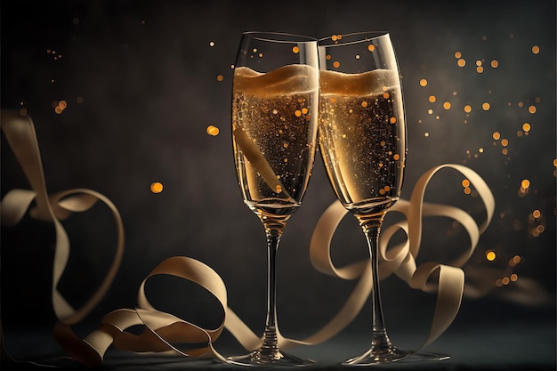 verres de champagne sur le fond de l'année