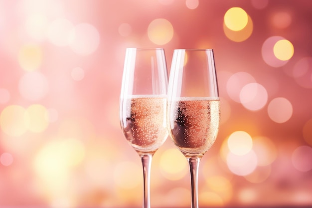 Des verres de champagne sur le fond de lumières bokeh idée de fête de célébration du Nouvel An
