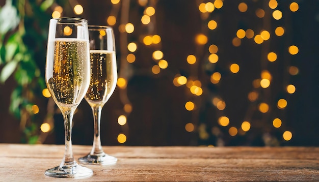 Des verres de champagne en toast dans la fête de la nuit Concept de célébration