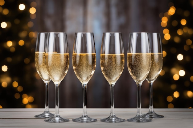 Des verres de champagne ou de vin mousseux à la fête du Nouvel An. Bonne année, concept d'IA générative.