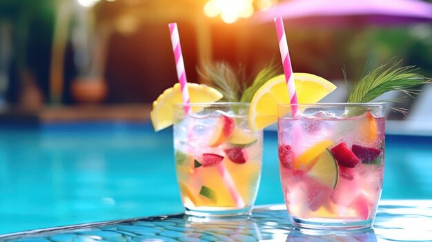 des verres de cocktail à la piscine