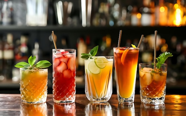 Des verres de cocktails différents sur le fond du bar